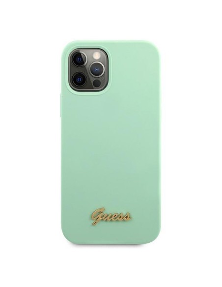 Guess Metal Logo Script dėklas, skirtas iPhone 12 / iPhone 12 Pro - žalias Guess Metal Logo Script dėklas, skirtas iPhone 12 / iPhone 12 Pro - žalias