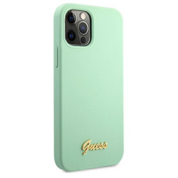 Guess Metal Logo Script dėklas, skirtas iPhone 12 / iPhone 12 Pro - žalias