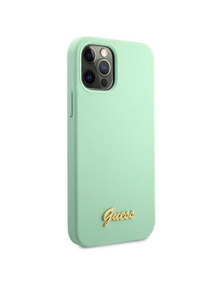 Guess Metal Logo Script dėklas, skirtas iPhone 12 / iPhone 12 Pro - žalias Guess Metal Logo Script dėklas, skirtas iPhone 12 / iPhone 12 Pro - žalias