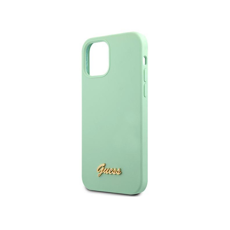 Guess Metal Logo Script dėklas, skirtas iPhone 12 / iPhone 12 Pro - žalias