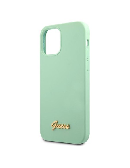 Guess Metal Logo Script dėklas, skirtas iPhone 12 / iPhone 12 Pro - žalias Guess Metal Logo Script dėklas, skirtas iPhone 12 / iPhone 12 Pro - žalias