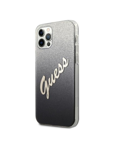 Guess Glitter Gradient Script dėklas, skirtas iPhone 12 / iPhone 12 Pro - juodas Guess Glitter Gradient Script dėklas, skirtas iPhone 12 / iPhone 12 Pro - juodas