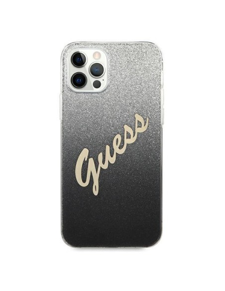 Guess Glitter Gradient Script dėklas, skirtas iPhone 12 / iPhone 12 Pro - juodas Guess Glitter Gradient Script dėklas, skirtas iPhone 12 / iPhone 12 Pro - juodas