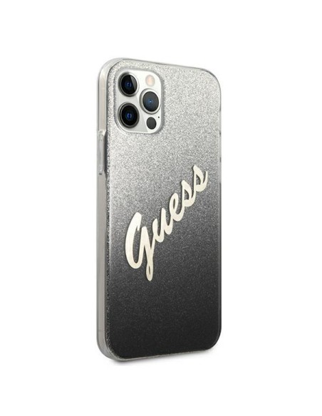 Guess Glitter Gradient Script dėklas, skirtas iPhone 12 / iPhone 12 Pro - juodas Guess Glitter Gradient Script dėklas, skirtas iPhone 12 / iPhone 12 Pro - juodas