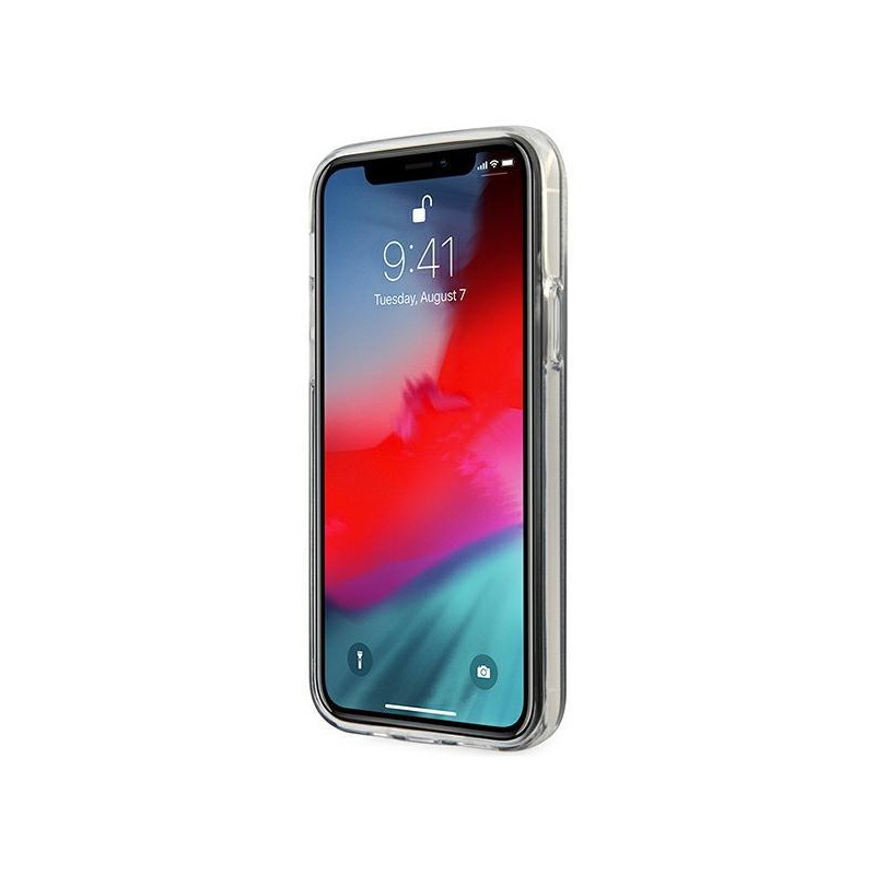 Guess Glitter Gradient Script dėklas, skirtas iPhone 12 / iPhone 12 Pro - juodas