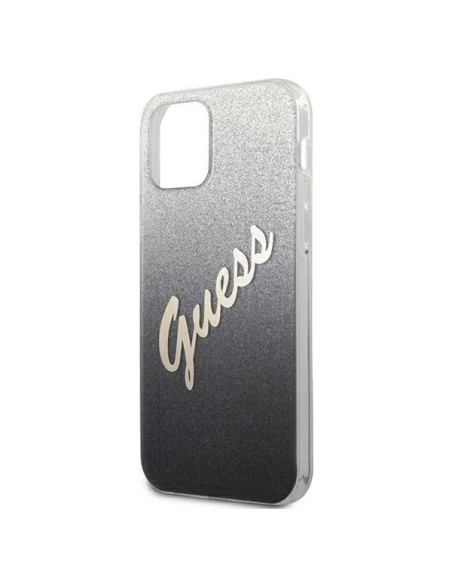 Guess Glitter Gradient Script dėklas, skirtas iPhone 12 / iPhone 12 Pro - juodas Guess Glitter Gradient Script dėklas, skirtas iPhone 12 / iPhone 12 Pro - juodas