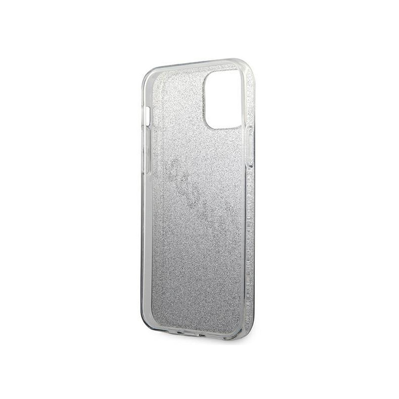 Guess Glitter Gradient Script dėklas, skirtas iPhone 12 / iPhone 12 Pro - juodas