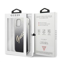 Guess Glitter Gradient Script dėklas, skirtas iPhone 12 / iPhone 12 Pro - juodas