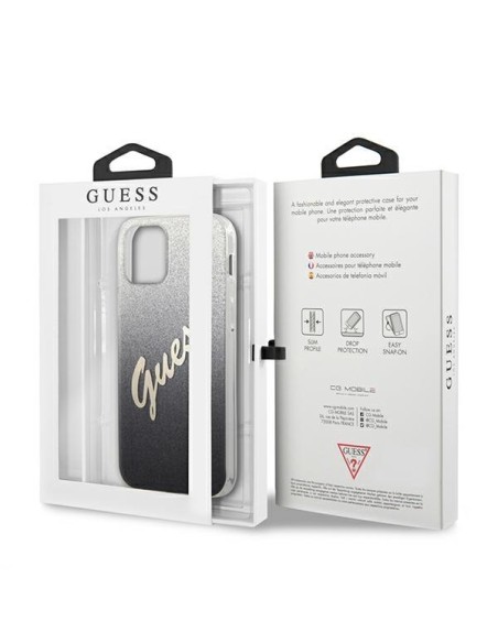 Guess Glitter Gradient Script dėklas, skirtas iPhone 12 / iPhone 12 Pro - juodas Guess Glitter Gradient Script dėklas, skirtas iPhone 12 / iPhone 12 Pro - juodas