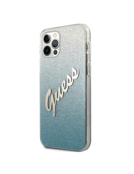 Guess Glitter Gradient Script dėklas, skirtas iPhone 12 / iPhone 12 Pro - mėlynas Guess Glitter Gradient Script dėklas, skirtas iPhone 12 / iPhone 12 Pro - mėlynas