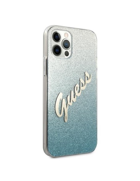 Guess Glitter Gradient Script dėklas, skirtas iPhone 12 / iPhone 12 Pro - mėlynas Guess Glitter Gradient Script dėklas, skirtas iPhone 12 / iPhone 12 Pro - mėlynas