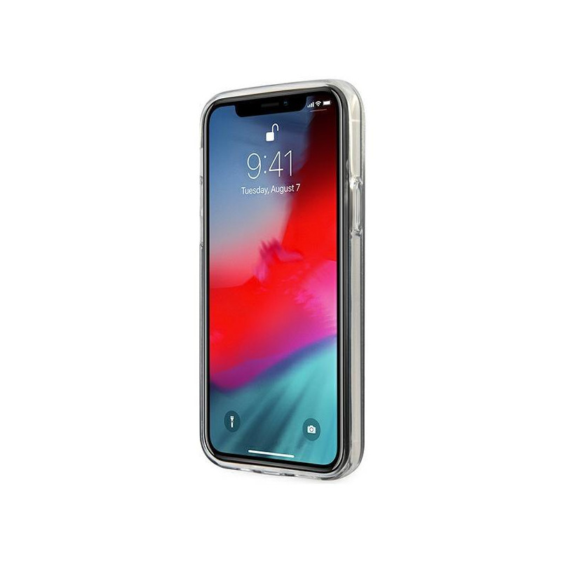 Guess Glitter Gradient Script dėklas, skirtas iPhone 12 / iPhone 12 Pro - mėlynas