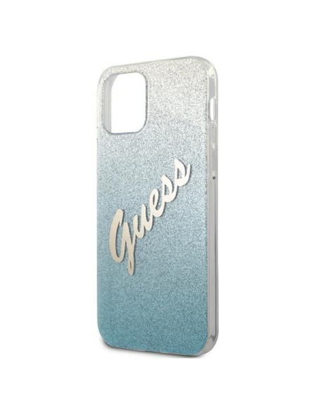 Guess Glitter Gradient Script dėklas, skirtas iPhone 12 / iPhone 12 Pro - mėlynas Guess Glitter Gradient Script dėklas, skirtas iPhone 12 / iPhone 12 Pro - mėlynas
