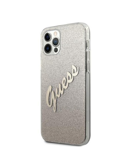 Guess Glitter Gradient Script dėklas, skirtas iPhone 12 / iPhone 12 Pro - auksinis Guess Glitter Gradient Script dėklas, skirtas iPhone 12 / iPhone 12 Pro - auksinis