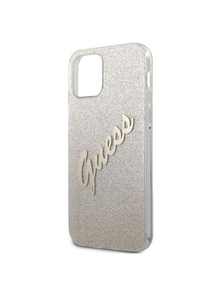 Guess Glitter Gradient Script dėklas, skirtas iPhone 12 / iPhone 12 Pro - auksinis Guess Glitter Gradient Script dėklas, skirtas iPhone 12 / iPhone 12 Pro - auksinis