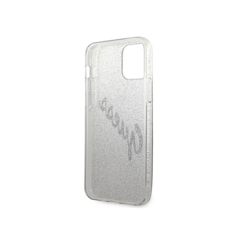 Guess Glitter Gradient Script dėklas, skirtas iPhone 12 / iPhone 12 Pro - auksinis