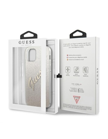 Guess Glitter Gradient Script dėklas, skirtas iPhone 12 / iPhone 12 Pro - auksinis Guess Glitter Gradient Script dėklas, skirtas iPhone 12 / iPhone 12 Pro - auksinis