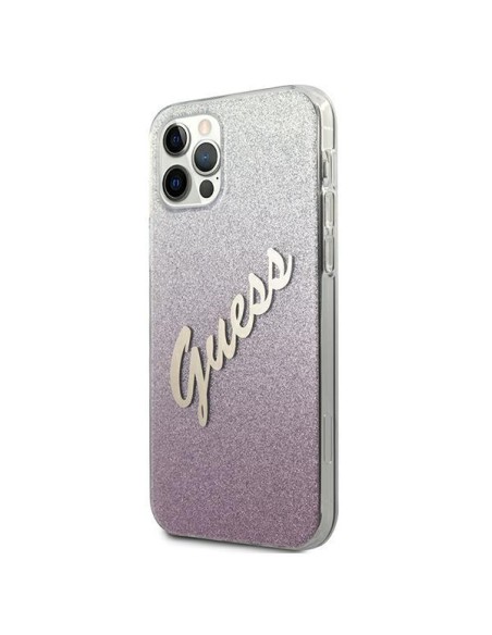 Guess Glitter Gradient Script dėklas, skirtas iPhone 12 / iPhone 12 Pro - rožinis Guess Glitter Gradient Script dėklas, skirtas iPhone 12 / iPhone 12 Pro - rožinis