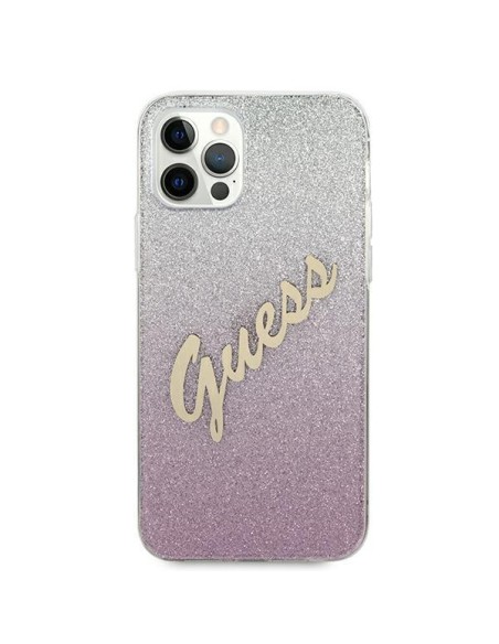 Guess Glitter Gradient Script dėklas, skirtas iPhone 12 / iPhone 12 Pro - rožinis Guess Glitter Gradient Script dėklas, skirtas iPhone 12 / iPhone 12 Pro - rožinis