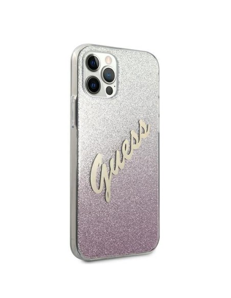 Guess Glitter Gradient Script dėklas, skirtas iPhone 12 / iPhone 12 Pro - rožinis Guess Glitter Gradient Script dėklas, skirtas iPhone 12 / iPhone 12 Pro - rožinis
