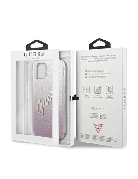 Guess Glitter Gradient Script dėklas, skirtas iPhone 12 / iPhone 12 Pro - rožinis Guess Glitter Gradient Script dėklas, skirtas iPhone 12 / iPhone 12 Pro - rožinis