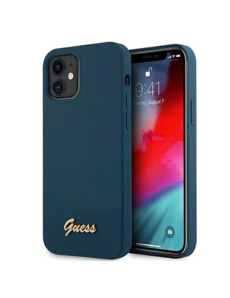 Guess Metal Logo Script dėklas iPhone 12 mini - mėlynas Guess Metal Logo Script dėklas iPhone 12 mini - mėlynas