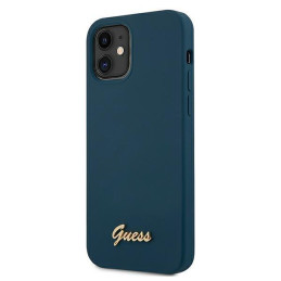 Guess Metal Logo Script dėklas iPhone 12 mini - mėlynas