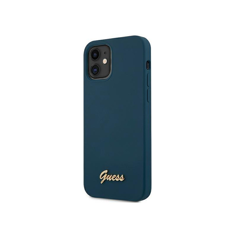 Guess Metal Logo Script dėklas iPhone 12 mini - mėlynas