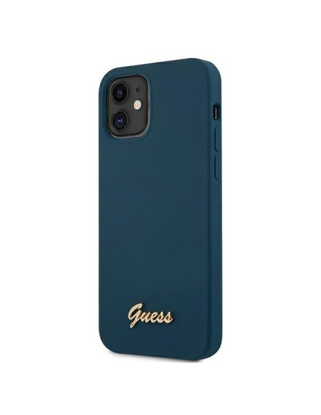 Guess Metal Logo Script dėklas iPhone 12 mini - mėlynas Guess Metal Logo Script dėklas iPhone 12 mini - mėlynas