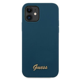 Guess Metal Logo Script dėklas iPhone 12 mini - mėlynas