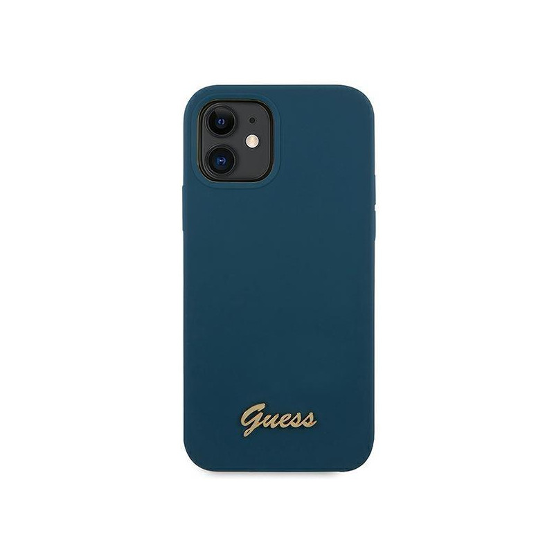 Guess Metal Logo Script dėklas iPhone 12 mini - mėlynas