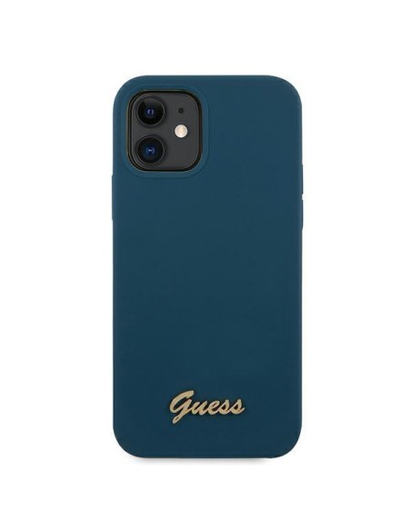 Guess Metal Logo Script dėklas iPhone 12 mini - mėlynas Guess Metal Logo Script dėklas iPhone 12 mini - mėlynas
