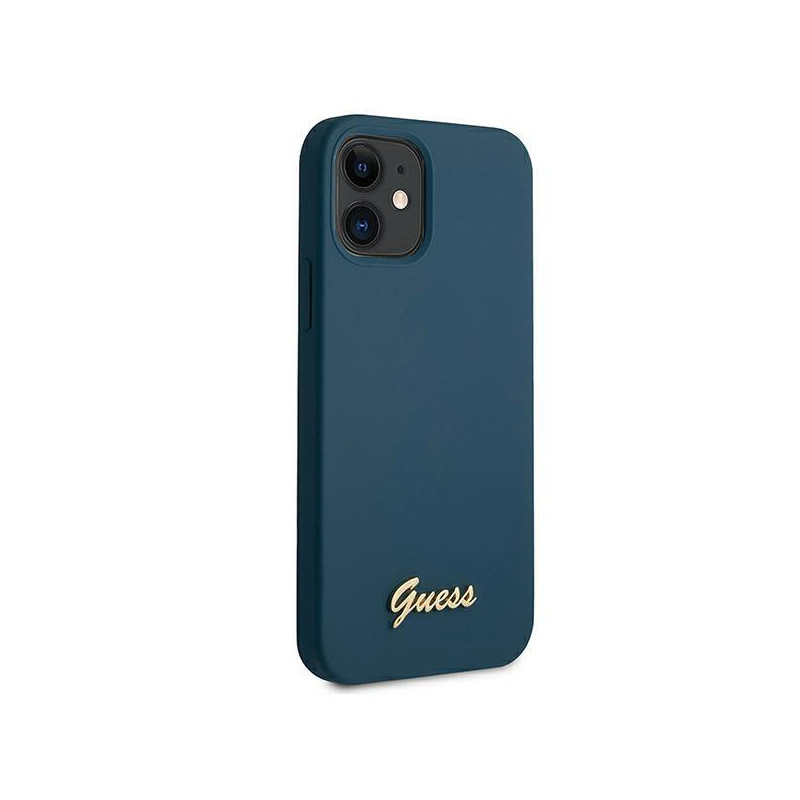 Guess Metal Logo Script dėklas iPhone 12 mini - mėlynas