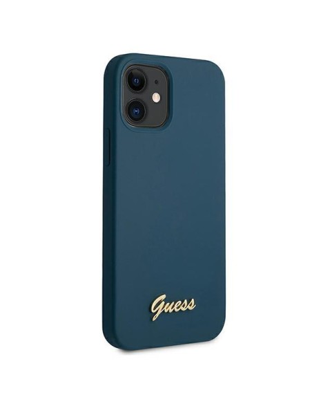 Guess Metal Logo Script dėklas iPhone 12 mini - mėlynas Guess Metal Logo Script dėklas iPhone 12 mini - mėlynas