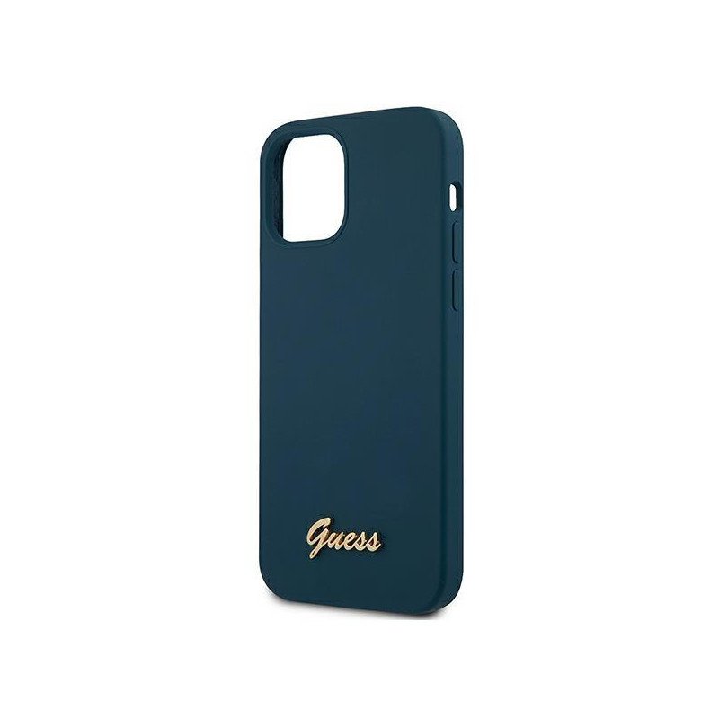 Guess Metal Logo Script dėklas iPhone 12 mini - mėlynas