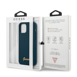 Guess Metal Logo Script dėklas iPhone 12 mini - mėlynas