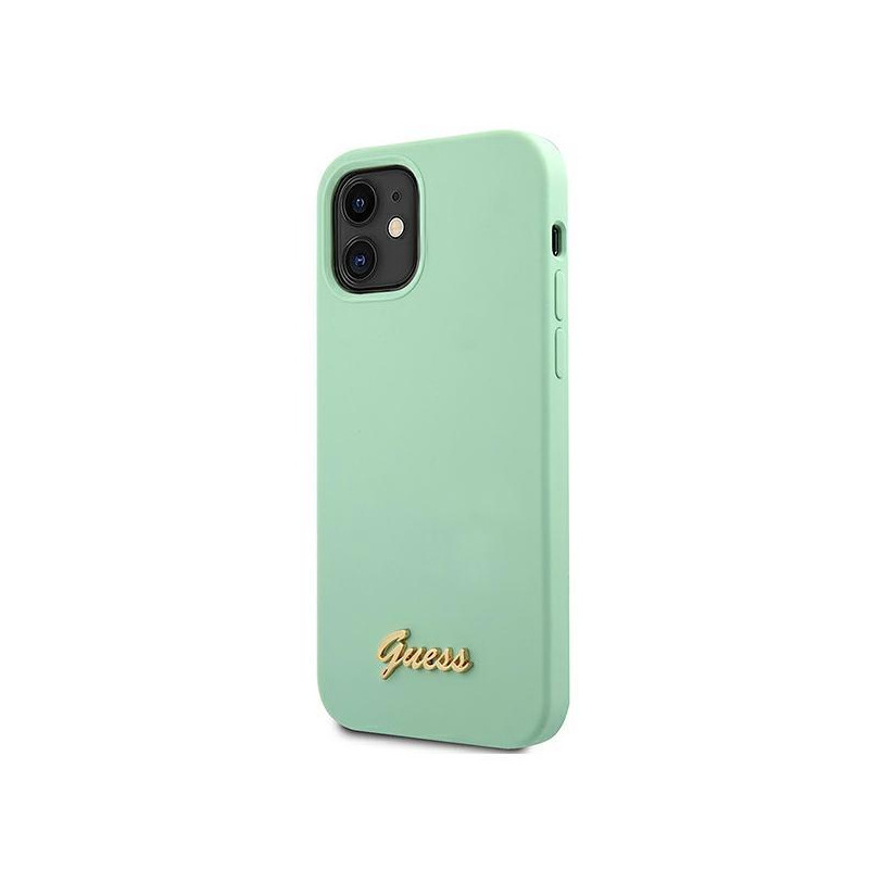 Guess Metal Logo Script dėklas iPhone 12 mini - žalias