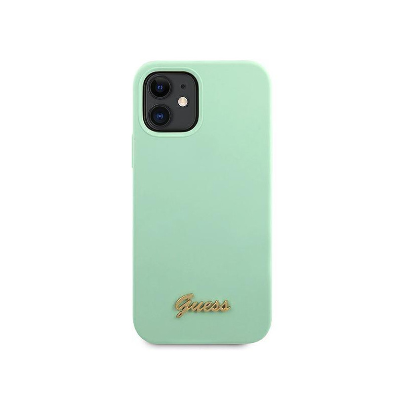 Guess Metal Logo Script dėklas iPhone 12 mini - žalias