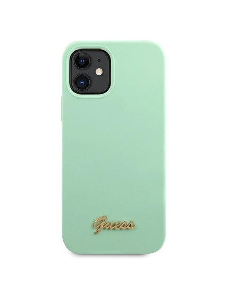 Guess Metal Logo Script dėklas iPhone 12 mini - žalias Guess Metal Logo Script dėklas iPhone 12 mini - žalias