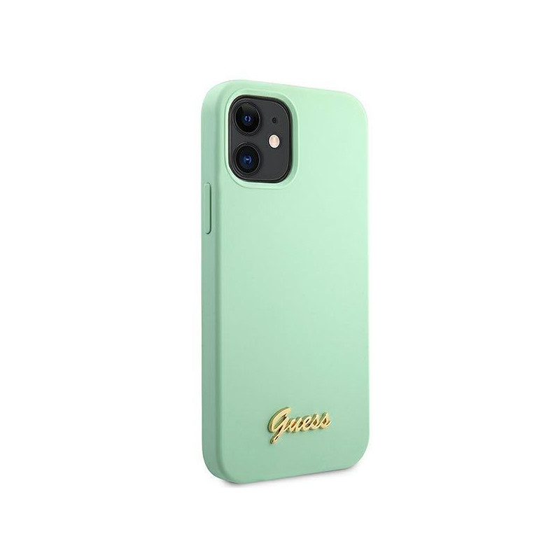 Guess Metal Logo Script dėklas iPhone 12 mini - žalias