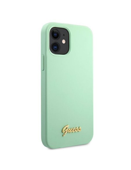 Guess Metal Logo Script dėklas iPhone 12 mini - žalias Guess Metal Logo Script dėklas iPhone 12 mini - žalias