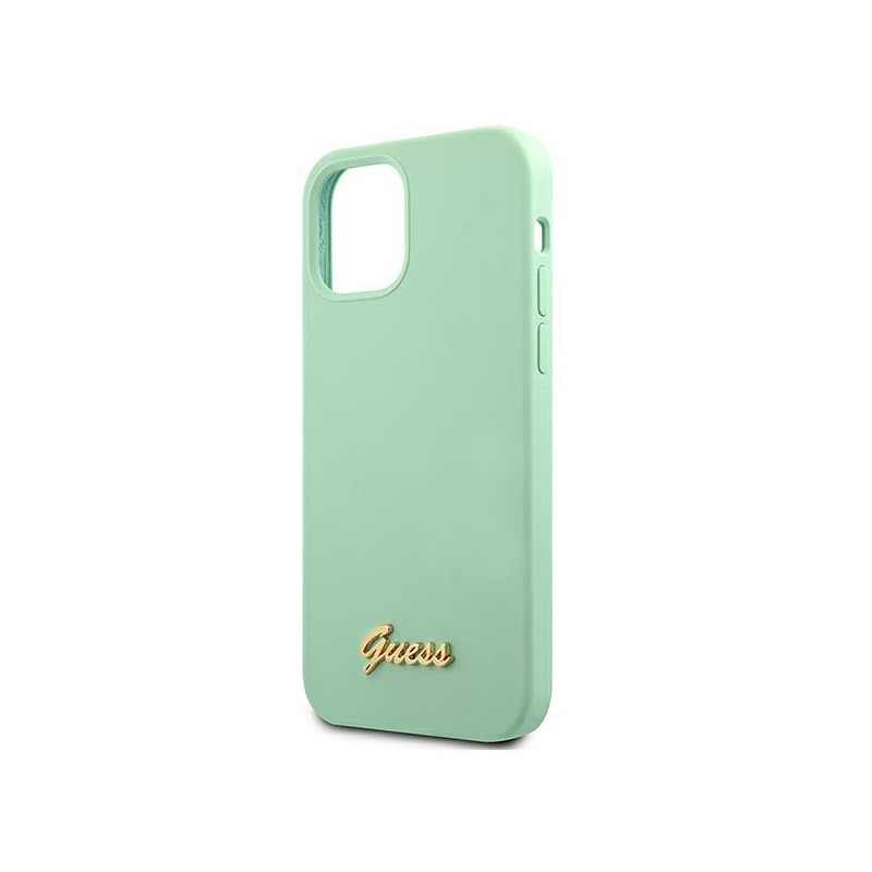 Guess Metal Logo Script dėklas iPhone 12 mini - žalias