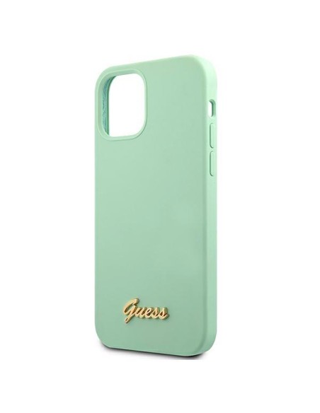 Guess Metal Logo Script dėklas iPhone 12 mini - žalias Guess Metal Logo Script dėklas iPhone 12 mini - žalias
