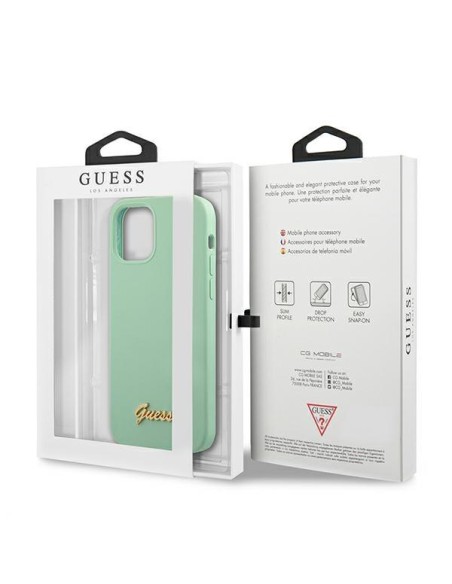 Guess Metal Logo Script dėklas iPhone 12 mini - žalias Guess Metal Logo Script dėklas iPhone 12 mini - žalias