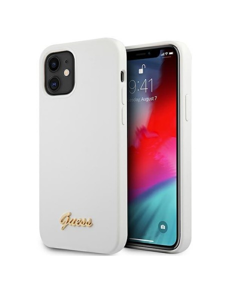 Guess Metal Logo Script dėklas iPhone 12 mini - baltas