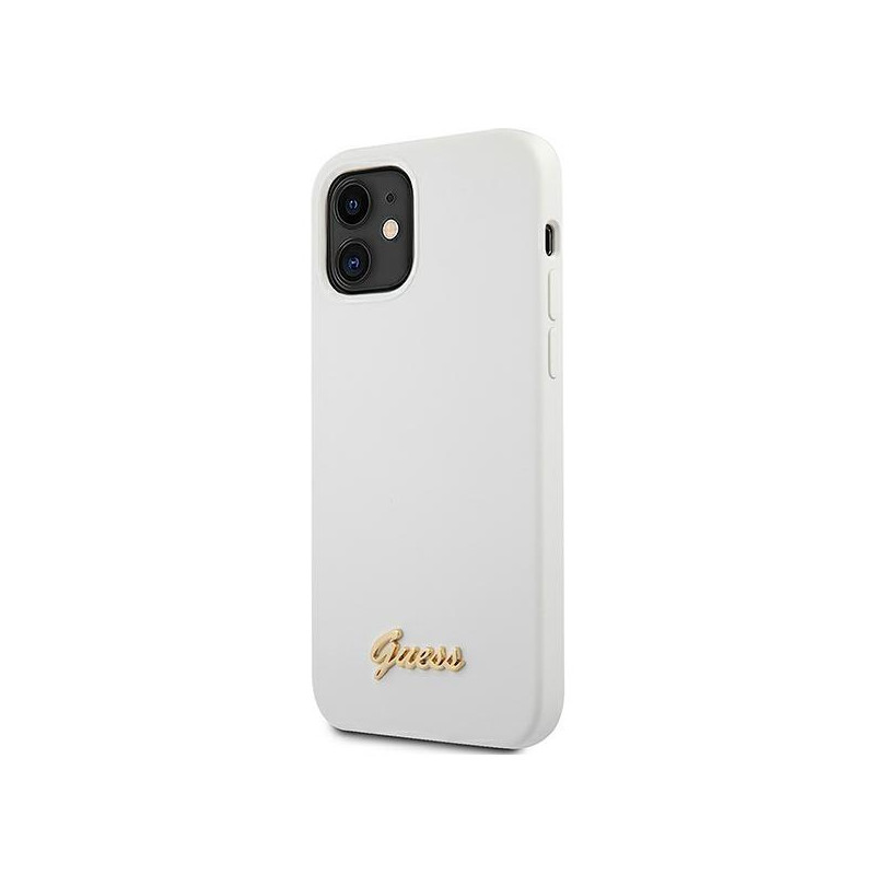 Guess Metal Logo Script dėklas iPhone 12 mini - baltas