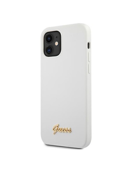 Guess Metal Logo Script dėklas iPhone 12 mini - baltas