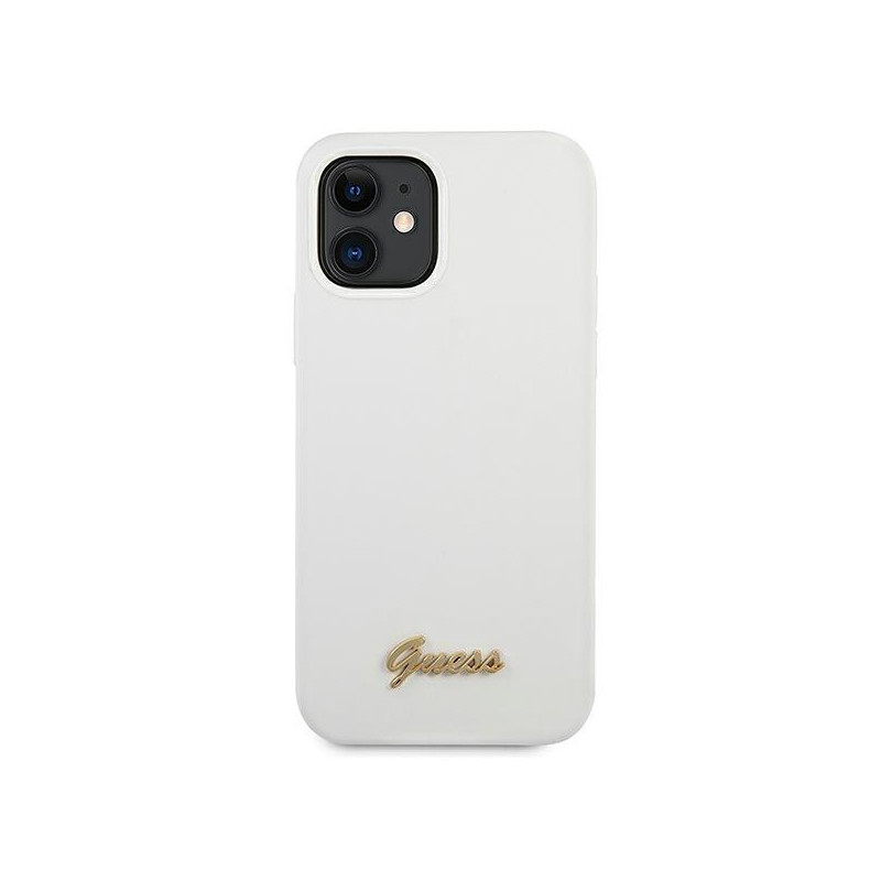 Guess Metal Logo Script dėklas iPhone 12 mini - baltas