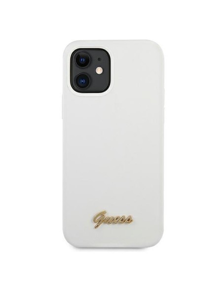 Guess Metal Logo Script dėklas iPhone 12 mini - baltas