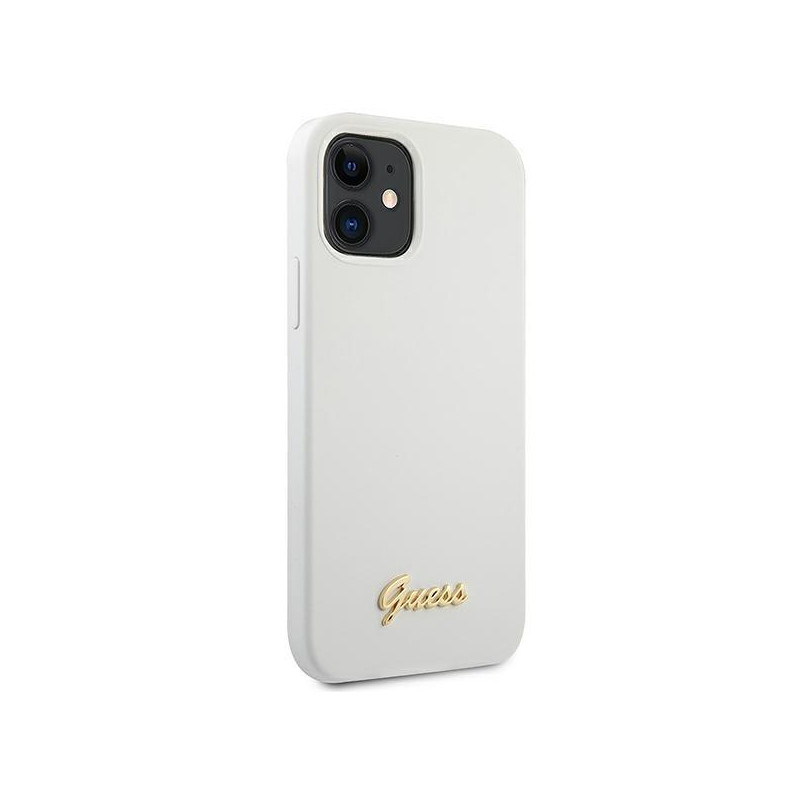 Guess Metal Logo Script dėklas iPhone 12 mini - baltas